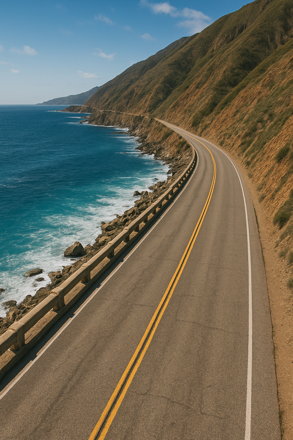 Scenic coastal highway winding along mountainside