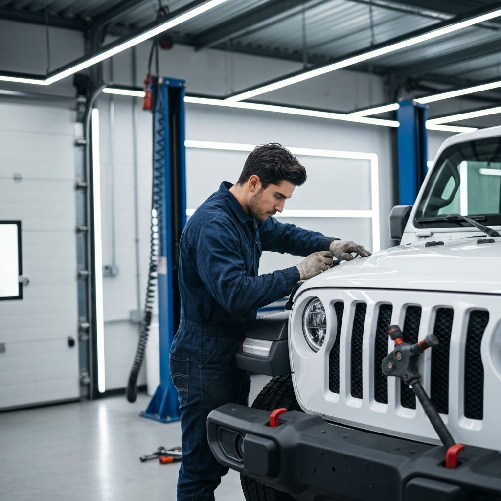 Professional mechanic working on vehicle